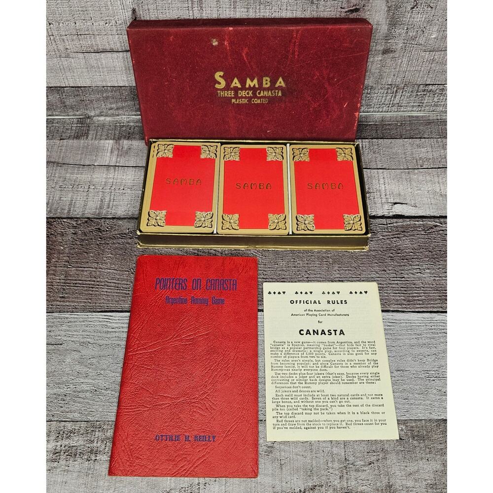 Blackstone Samba 3 Deck Canasta Vintage Playing CARDS Box Rule Pointers Books